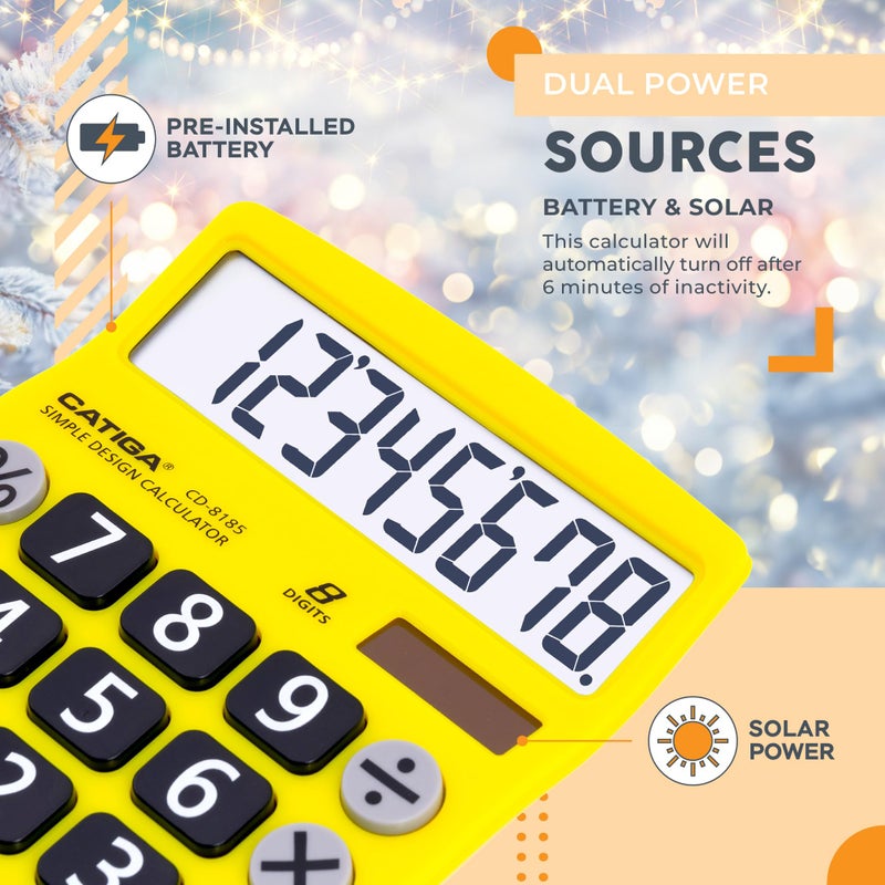 CATIGA Desktop Calculator 8 Digit with Solar Power and LCD Display, Big Buttons, for Home, Office, School, Class and Business, 4 Function Small Basic Calculators for Desk, CD-8185 - Image 3